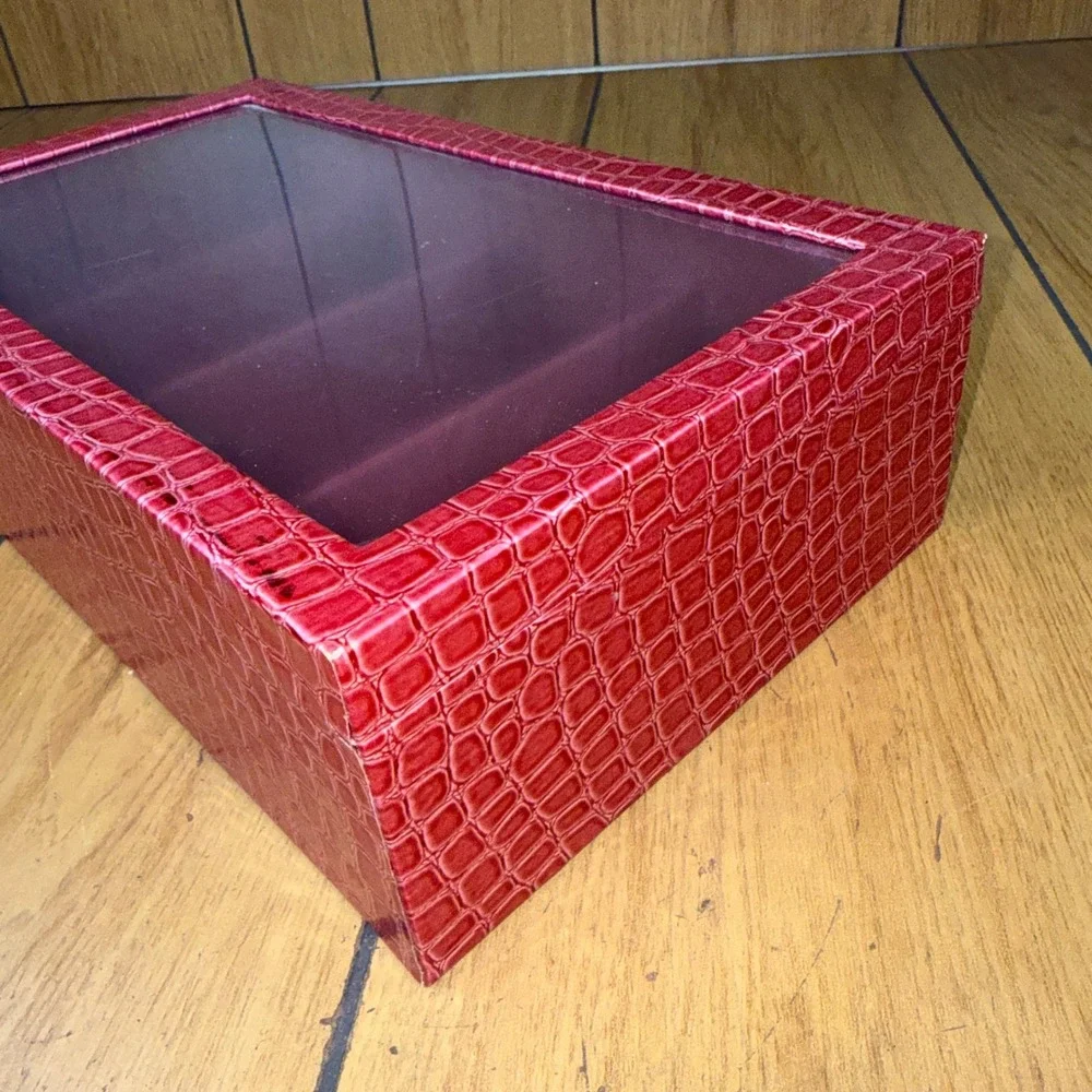 Prestige Red Faux Croc Jewelry Box Organizer with Plastic Lid and 4 Compartments